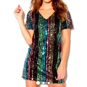 Firework Wonders Multi Color Striped Sequin Shift Dress